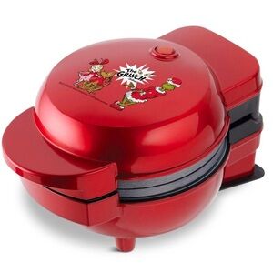 GRINCH Non-Stick Mini Waffle Maker & Griddle 6 Interchangeable Plates Red NEW